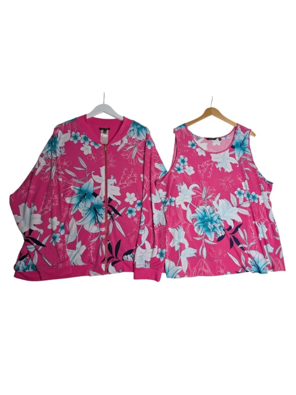 IMAN Womens Pink Floral Bomber Jacket & Matching Tank Top Set 3X Cruise wear